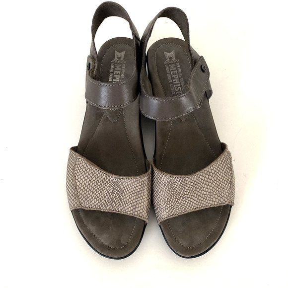 MEPHISTO Pattie Sandal Embossed Leather Ankle Strap Open Toe Gray Taupe 8 38 - Picture 4 of 10